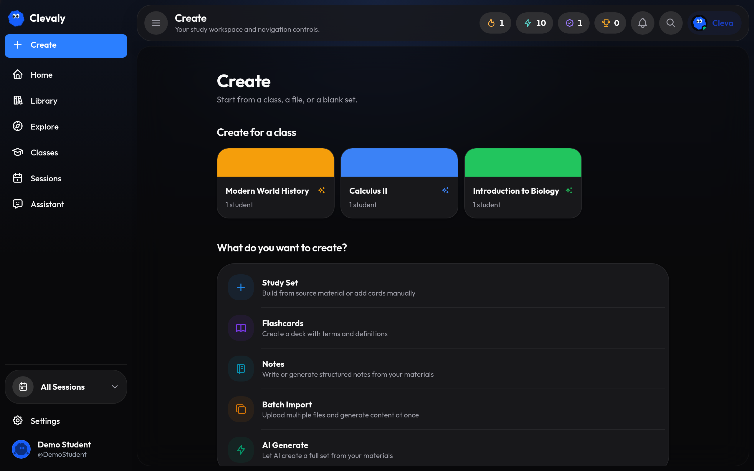 Choosing what to create in Clevaly on the web